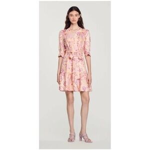 SANDRO Enrie Belted Paisley Print Silk Minidress Garden Party Boho Chic Size 34